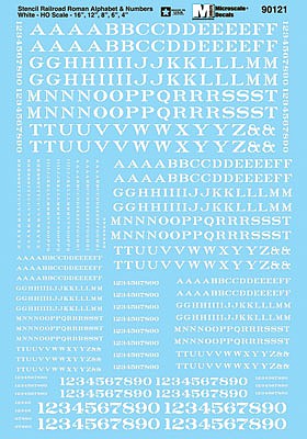 Microscale 70121 N Scale Alphabets and Numbers -- Stencil Railroad Roman (white)