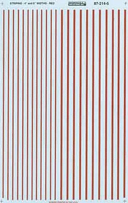 Microscale 71135 N Scale Stripe Decals -- 4 & 6" Wide Stripes (red)
