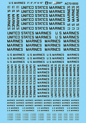 Microscale 720032 26299 Scale Military Decal Set -- U.S. Marines Lettering 3", 6", 9", 12"
