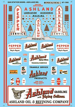 Microscale 871002 HO Scale Gas Station Sign Sets -- Ashland and Pepper 1924-60