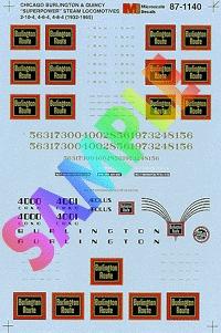 Microscale 871140 HO Scale Chicago, Burlington & Quincy - CB&Q -- Superpower Steam Locos 2-10-4, 4-6-4 (w/streamlined Aeolus) & 4-8-4 1932-65