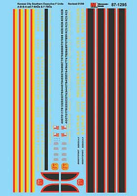 Microscale 871295 HO Scale Railroad Decal Set -- Kansas City Southern Executive F-Units Southern Belle Scheme