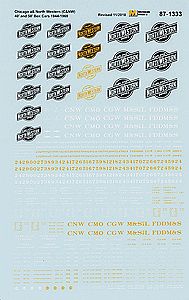 Microscale 871333 HO Scale Chicago & North Western - CNW -- 40 & 50' Boxcars (Yellow & White Lettering) 1944-1968