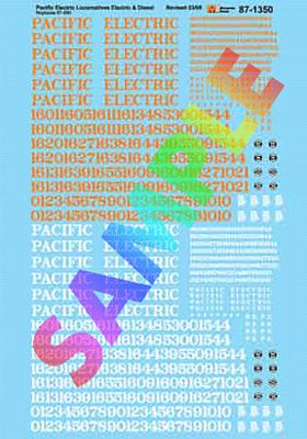 Microscale 871350 HO Scale Pacific Electric - PE -- Names & Numbers for Diesels & Electrics (orange, white)