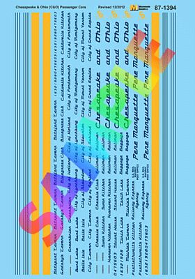 Microscale 871394 HO Scale Railroad Decal Set -- Chesapeake & Ohio Streamlined Passenger Cars