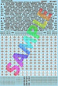 Microscale 871401 HO Scale Railroad Sign Decal Set -- Southern Pacific DTC, Spins Numbers, Right-of-Way Signage Set #2