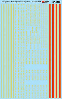 Microscale 871403 HO Scale Railroad Decal Set -- Chicago Great Western CGW Passenger Cars