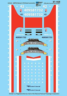 Microscale 871428 HO Scale Railroad Decal Set -- Amtrak GE P42 No. 42 Veterans Salute Commemorative