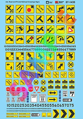 Microscale 871430 HO Scale Sign Decal Set -- Misc. Road Signs, Parking Signs & Clearance Signs