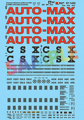 Microscale 871432 HO Scale Railroad Decal Set -- Arkansas Oklahoma AOK & CSX AutoMax Articulated Autoracks
