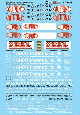 Microscale 871451 HO Scale Railroad Decal Set -- Du Pont DUPX & ARCO Polymers KCIX Plastics CenterFlow Hoppers