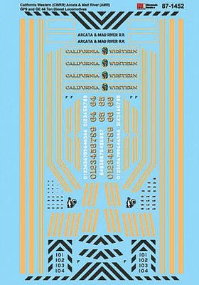 Microscale 871452 HO Scale Railroad Decal Set -- California Western CWRR, Arcata & Mad River AMR GP9 & GE 44-Ton Diesel Locos