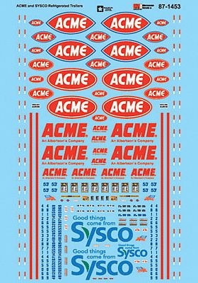 Microscale 871453 HO Scale Vehicle Decal Set -- ACME & Sysco Refrigerated Trailers