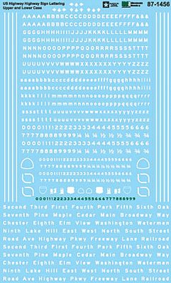 Microscale 871456 HO Scale Highway Sign Decal Set -- US Highway, Highway Sign Lettering, Upper & Lower Case