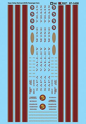 Microscale 871458 HO Scale Railroad Decal Set -- Napa Valley Railroad/Wine Train NVRR Passenger Cars