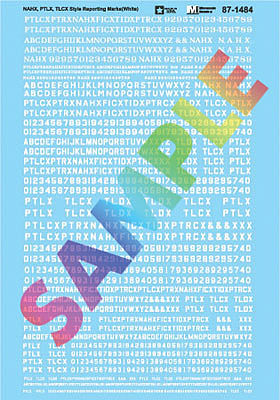 Microscale 871484 HO Scale Railroad Decal Set -- NAHX, PTLX, TLCX Style Reporting Marks (white)