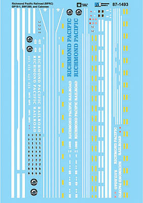 Microscale 871493 HO Scale Railroad Decal Set -- Richmond Pacific Railroad RPRC GP15-1, SW1200, & Caboose