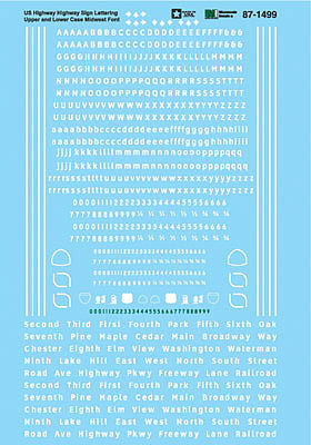 Microscale 871499 HO Scale US Highway Sign Lettering Decal Set -- White