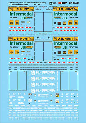 Microscale 871500 HO Scale Container Decal Set -- C.H. Robinson RBTU & J.B. Hunt Intermodal JBHU 53' Containers and Chassis