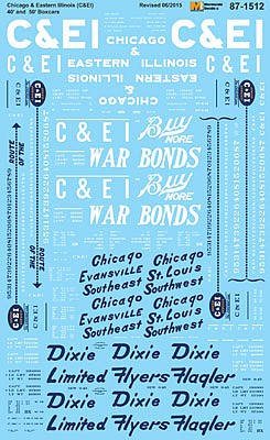Microscale 871512 HO Scale Railroad Decal Set -- Chicago & Eastern Illinois 40' & 50' Boxcars