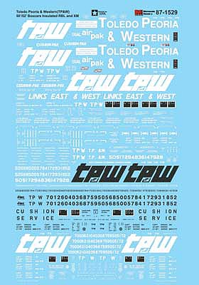 Microscale 871529 HO Scale Railroad Decal Set -- Toledo, Peoria & Western 50' Insulated RBL and XM Boxcars
