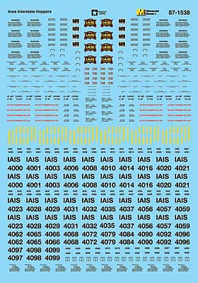 Microscale 871538 HO Scale Railroad Decal Set -- Iowa Intersate 4000-Series Covered Hoppers
