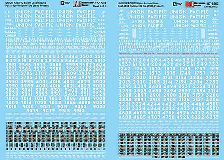 Microscale 871563 HO Scale Railroad Decal Set -- Union Pacific Steam Locomotives 1939-Present (white numbers and lettering)