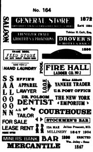 Microscale 87164 HO Scale Western Cowtown Signs -- Set #2; Fire Hall, General Store, Bar, Mercantile, Laundry, Hotel & More