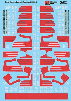 Microscale 87177 HO Scale Southern Pacific - SP -- Diesels (gray, Red Wings, White Lettering; "Bloody Nose" Scheme) 1958-1984
