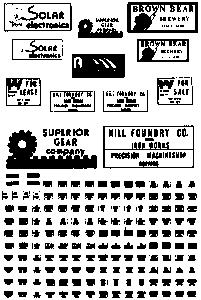 Microscale 87273 HO Scale Industrial Signs -- Set #1; Solar Electronics, Hill Foundry, Superior Gear & More