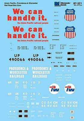 Microscale 87321 HO Scale Railroad Decal Set - Boxcars -- 50' Union Pacific, Providence & Worchester