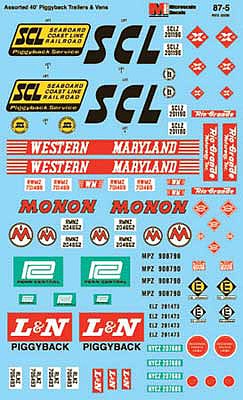 Microscale 875 HO Scale Vehicle Decal Set -- 60s-70s 40' Trailers, Erie Lackawanna, Louisville & Nashville, Missouri Paci
