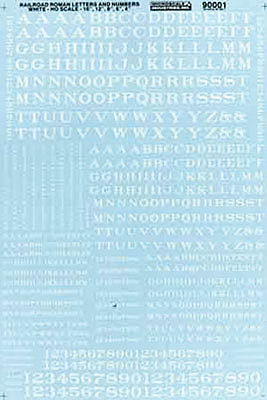 Microscale 90001 HO Scale Alphabets & Numbers - Railroad Roman -- White