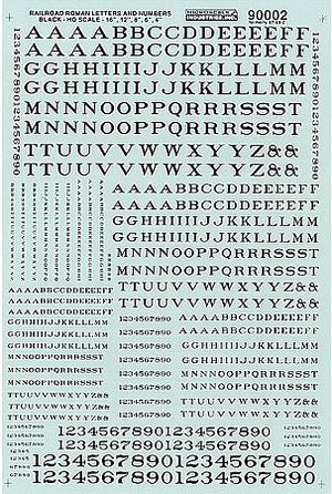 Microscale 90002 HO Scale Alphabets & Numbers - Railroad Roman -- Black