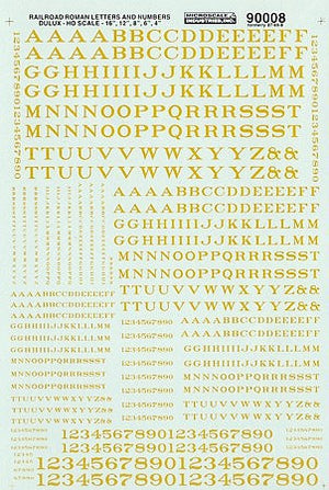 Microscale 90008 HO Scale Alphabets & Numbers - Railroad Roman -- Dulux Gold