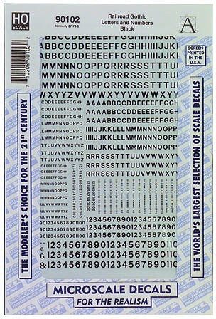 Microscale 90102 HO Scale Alphabets & Numbers - Railroad Gothic -- Black