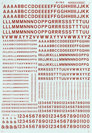 Microscale 90105 HO Scale Alphabets & Numbers - Railroad Gothic -- Red