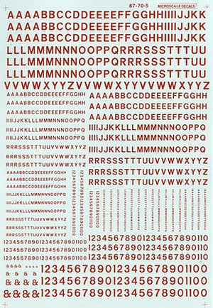 Microscale 90105 HO Scale Alphabets & Numbers - Railroad Gothic -- Red