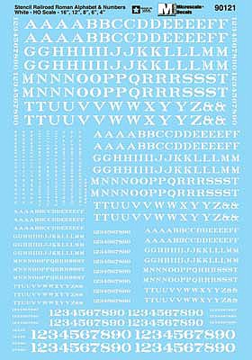 Microscale 90121 HO Scale Alphabets & Numbers - Stencil Railroad Roman -- White