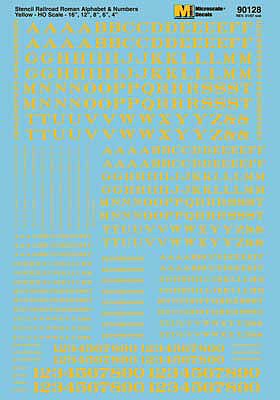 Microscale 90128 HO Scale Alphabets & Numbers - Stencil Railroad Roman -- Dulux Gold