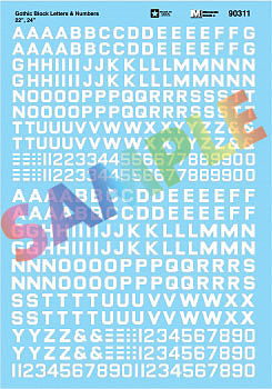 Microscale 90311 HO Scale Alphabet & Number Decal Set -- Gothic Block (white) 22", 24"