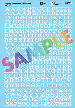 Microscale 90331 HO Scale Alphabet Decal Set -- Railroad Roman Letters & Numbers 22 & 24" (white)