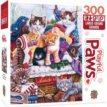 Masterpieces Puzzles 31818 Playful Paws: Loads of Fun Kittens in Laundry Basket EzGrip Puzzle (300pc)