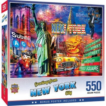 Masterpieces Puzzles 32146 Greetings From: New York City Landmarks  Collage Puzzle (550pc)