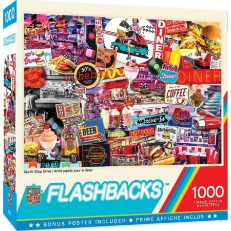 Masterpieces Puzzles 71948 Flashbacks: Quick Stop Diner Signs Collage Puzzle (1000pc)