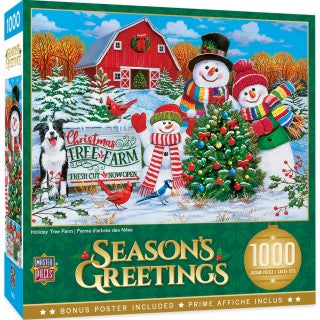 Masterpieces Puzzles 72176 Season's Greetings: Christmas Holiday Tree Farm w/Snowmen Puzzle (1000pc)