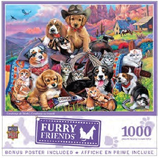 Masterpieces Puzzles 72228 Furry Friends: Cowboys at Work (Dogs & Cats) Puzzle (1000pc)