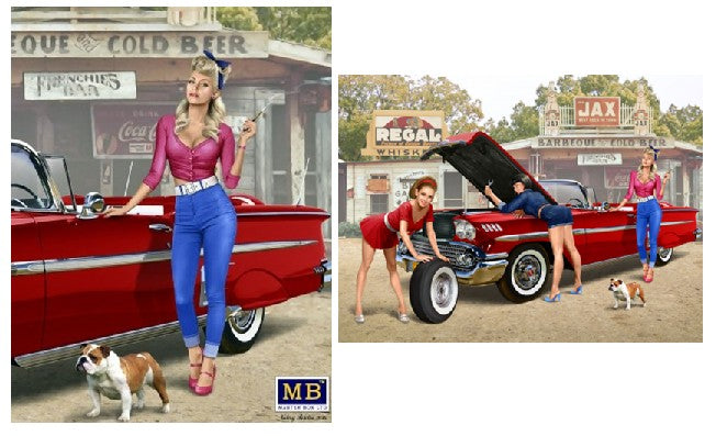 Master Box Models 24015 1/24 1950-60s Pin-Up Girl wearing Tight Jeans/Low Cut Blouse and Dog