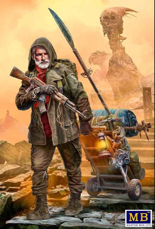 Master Box Models 24076 1/24 Post-Apocalyptic: Vadim Elderly Raider w/Gun & Equipment Cart
