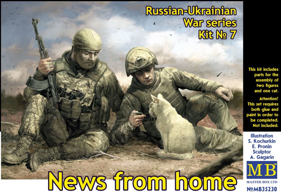 Master Box Models 35230 1/35 Russian-Ukrainian War: News From Home Ukrainian Soldiers (2 w/Cat)